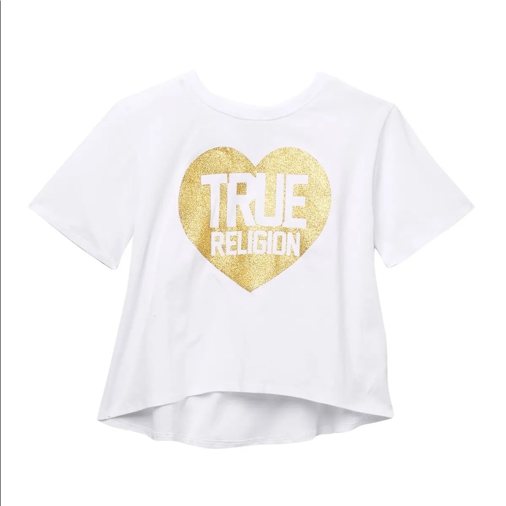 BNWT True Religion Girls Golden Glitter Heart Tee